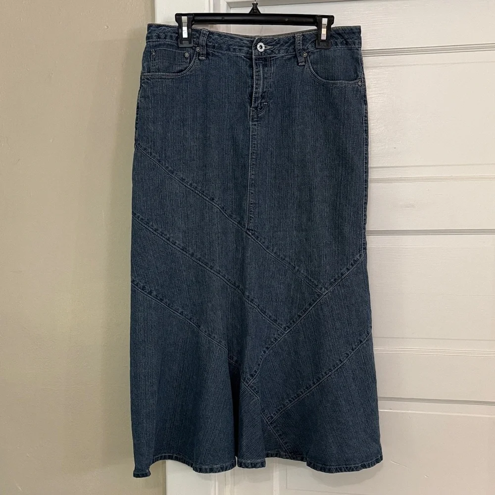 Cato Dark Blue Jean Denim Maxi Skirt Sz 10 - Picture 1 of 7